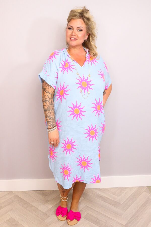 Jurk Sunny Mousseline Neon Blauw