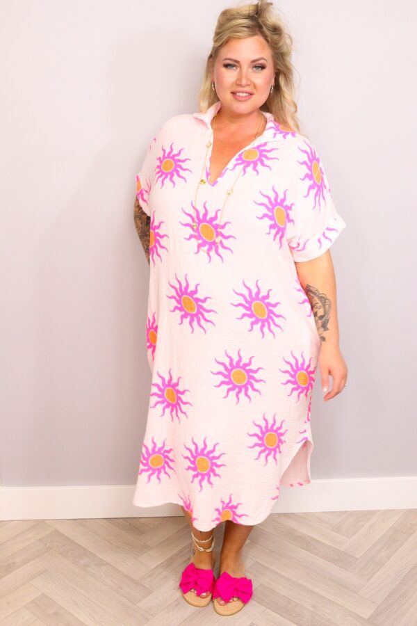 Jurk Sunny Mousseline Neon Wit