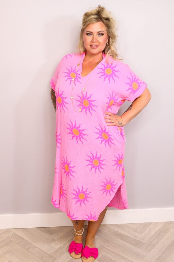 Jurk Sunny Mousseline Roze Neon