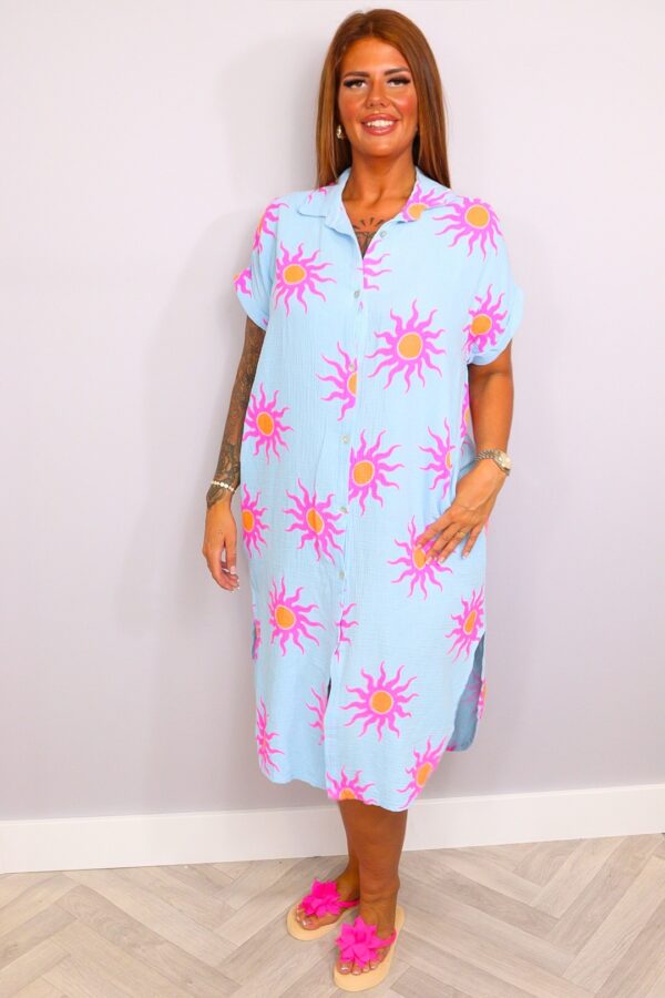 Jurk Cotton Sunshine Neon Blauw