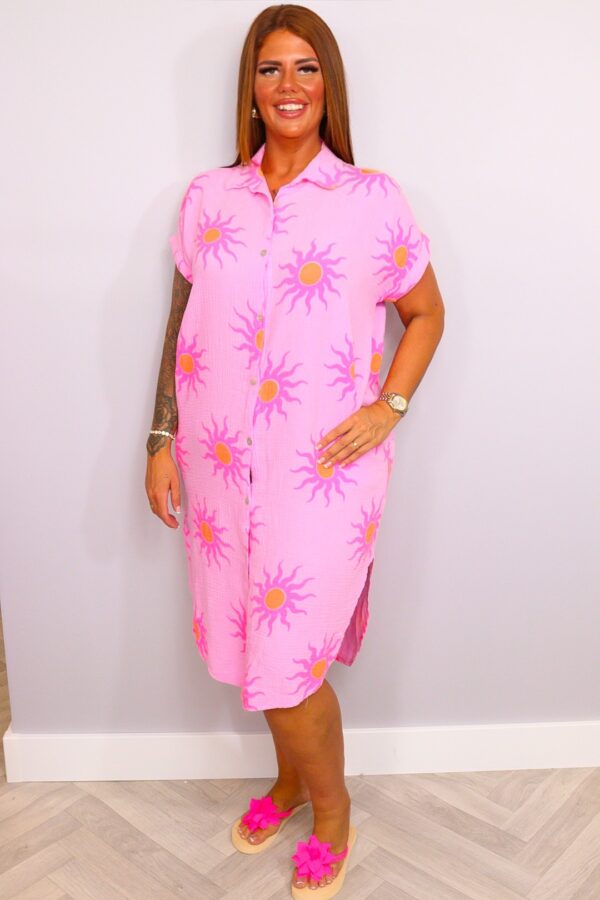 Jurk Cotton Sunshine Neon Pink